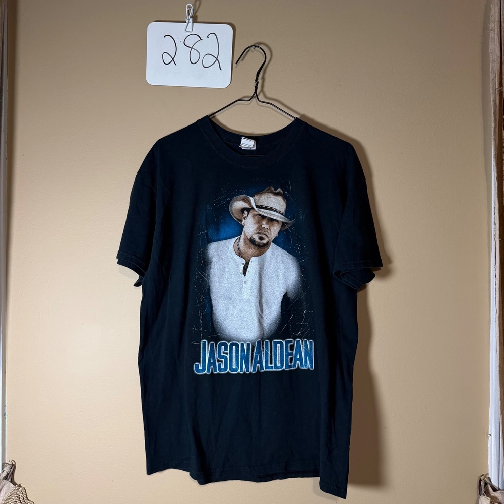 Jason Aldean Burn It Down 2015 Tour Graphic T-Shirt Black sz Large Gildan